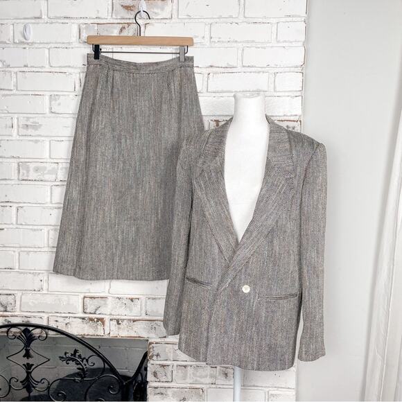 Vintage 70s 80s Royce Ltd New York Tweed Skirt and Double-Breasted Blazer Set 12 - Picture 1 of 16